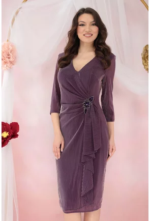 Rochie violet de ocazie cu fir argintiu si fronseuri cu strasuri