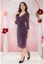 Rochie violet de ocazie cu fir argintiu si fronseuri cu strasuri