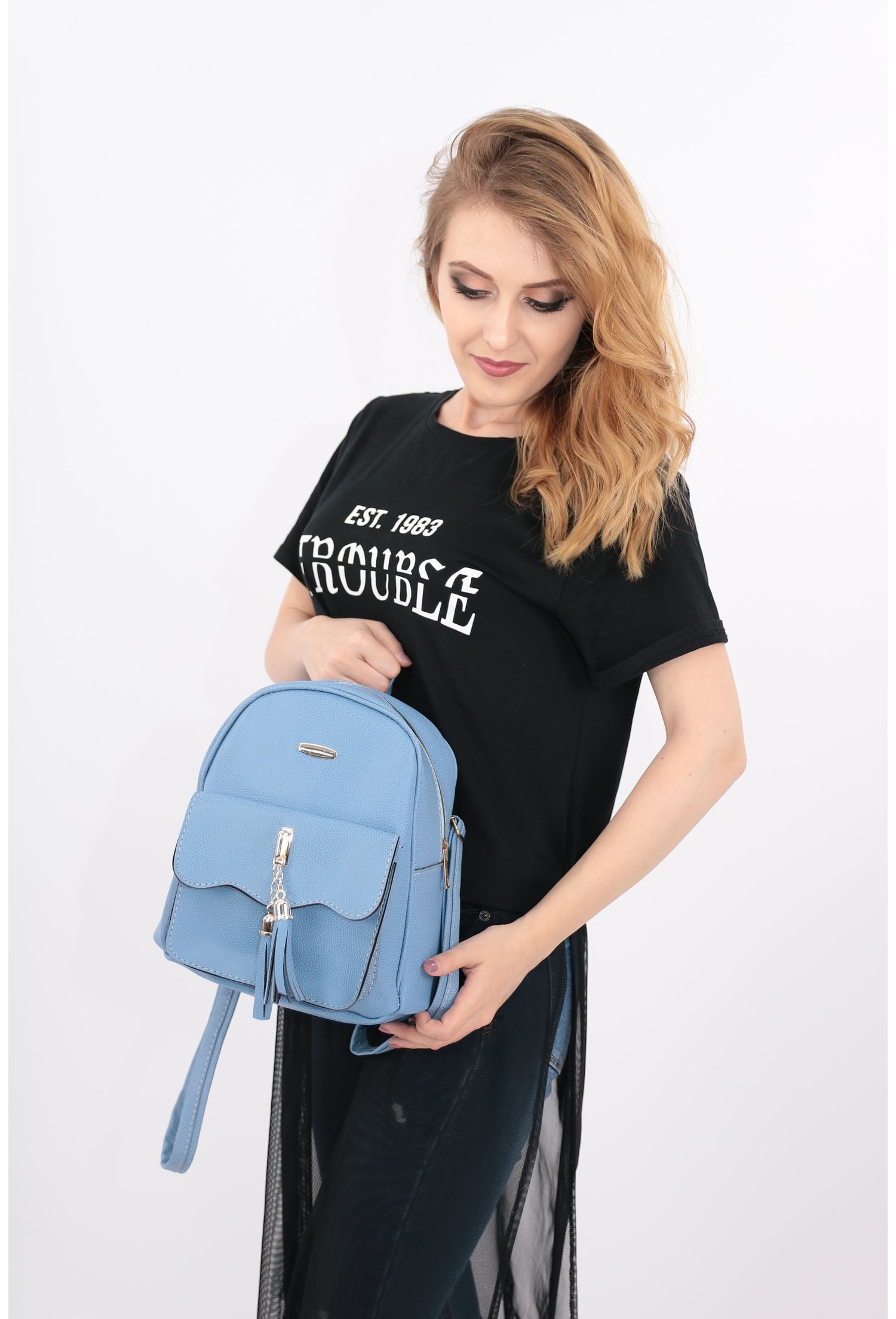Rucsac bleu cu buzunar exterior
