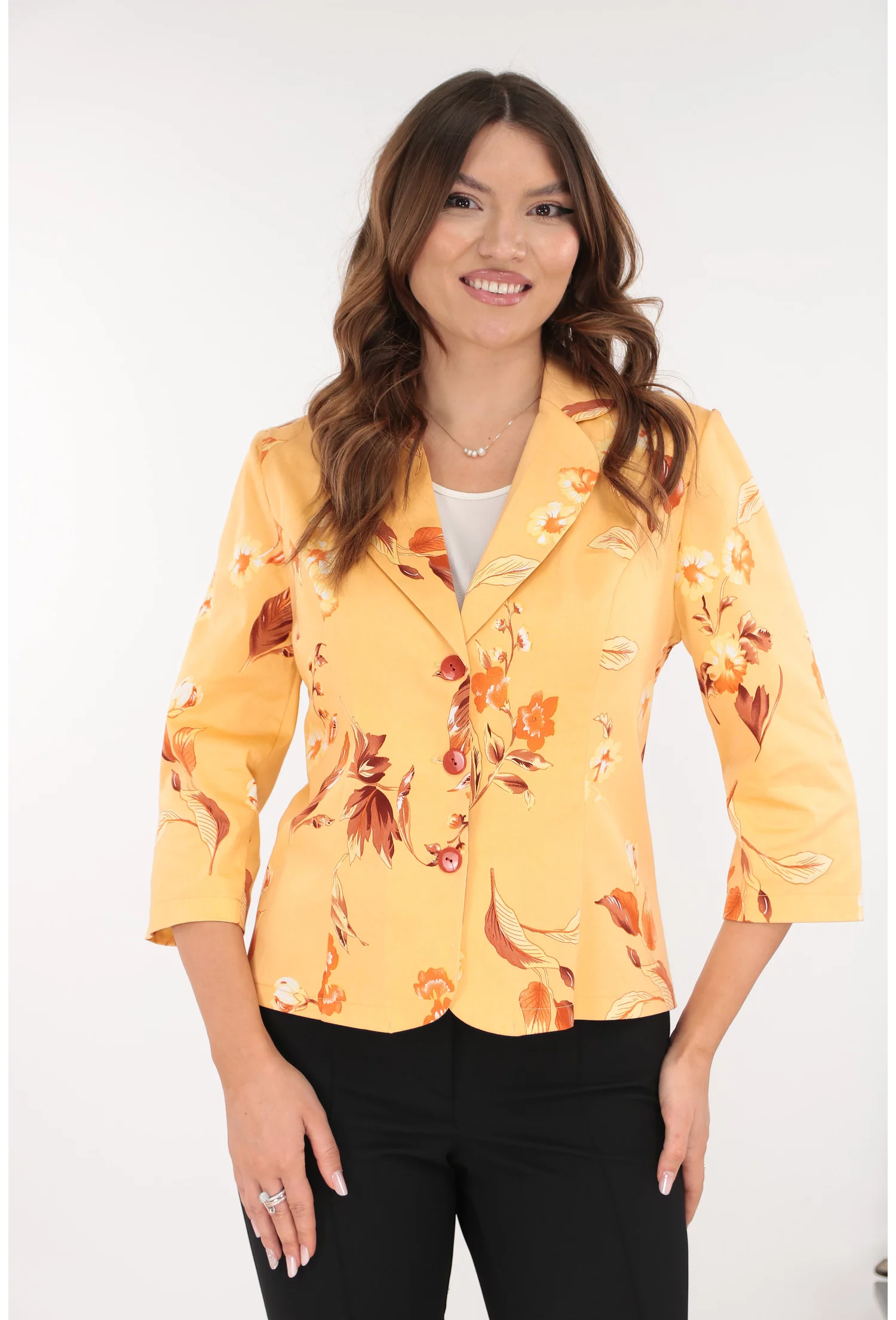 Sacou din bumbac galben cu print floral