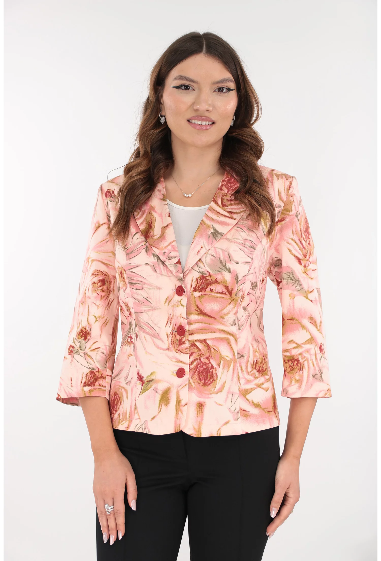 Sacou din bumbac roz cu print floral