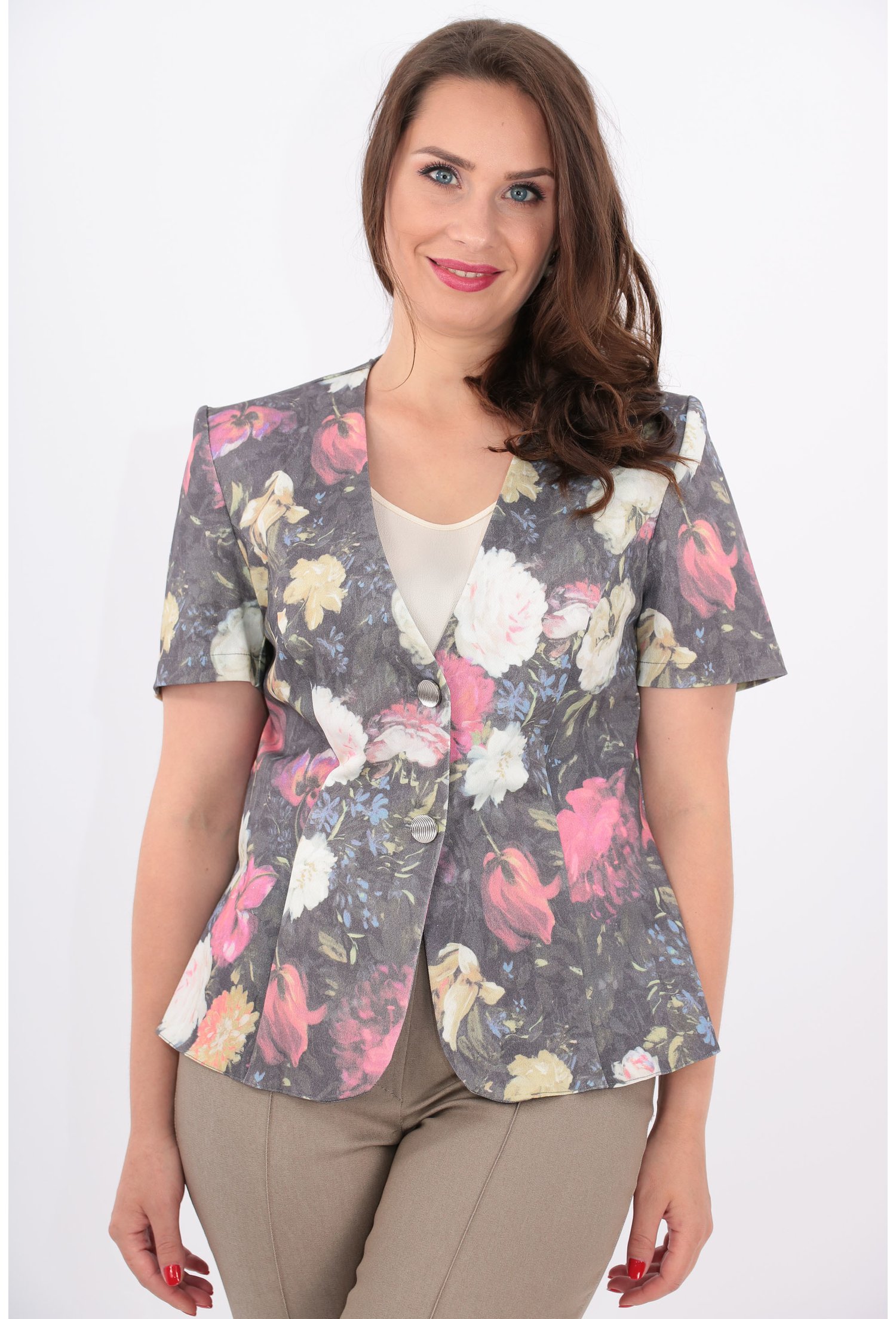 Sacou din denim cu print floral