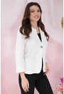 Sacou elegant alb cu nasture auriu