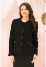 Sacou elegant negru cu glitter si broderie florala