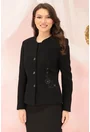 Sacou elegant negru cu glitter si broderie florala