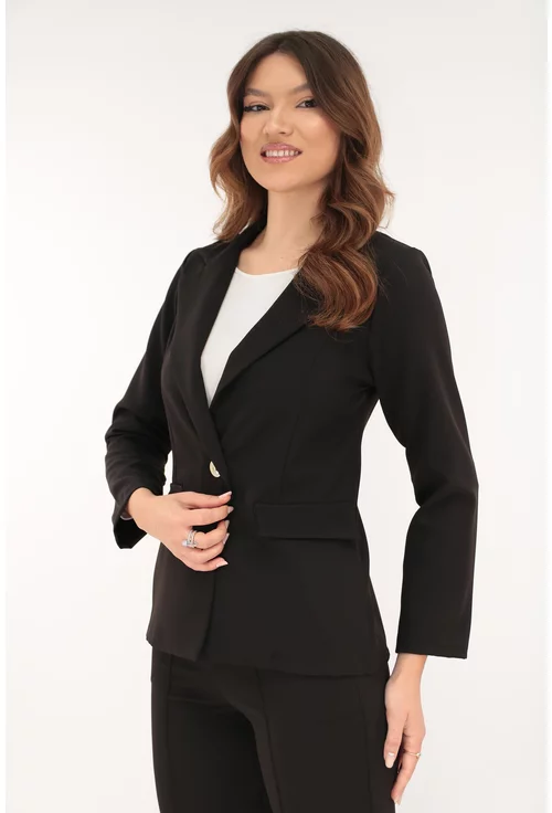 Sacou negru clasic din stofa elastica