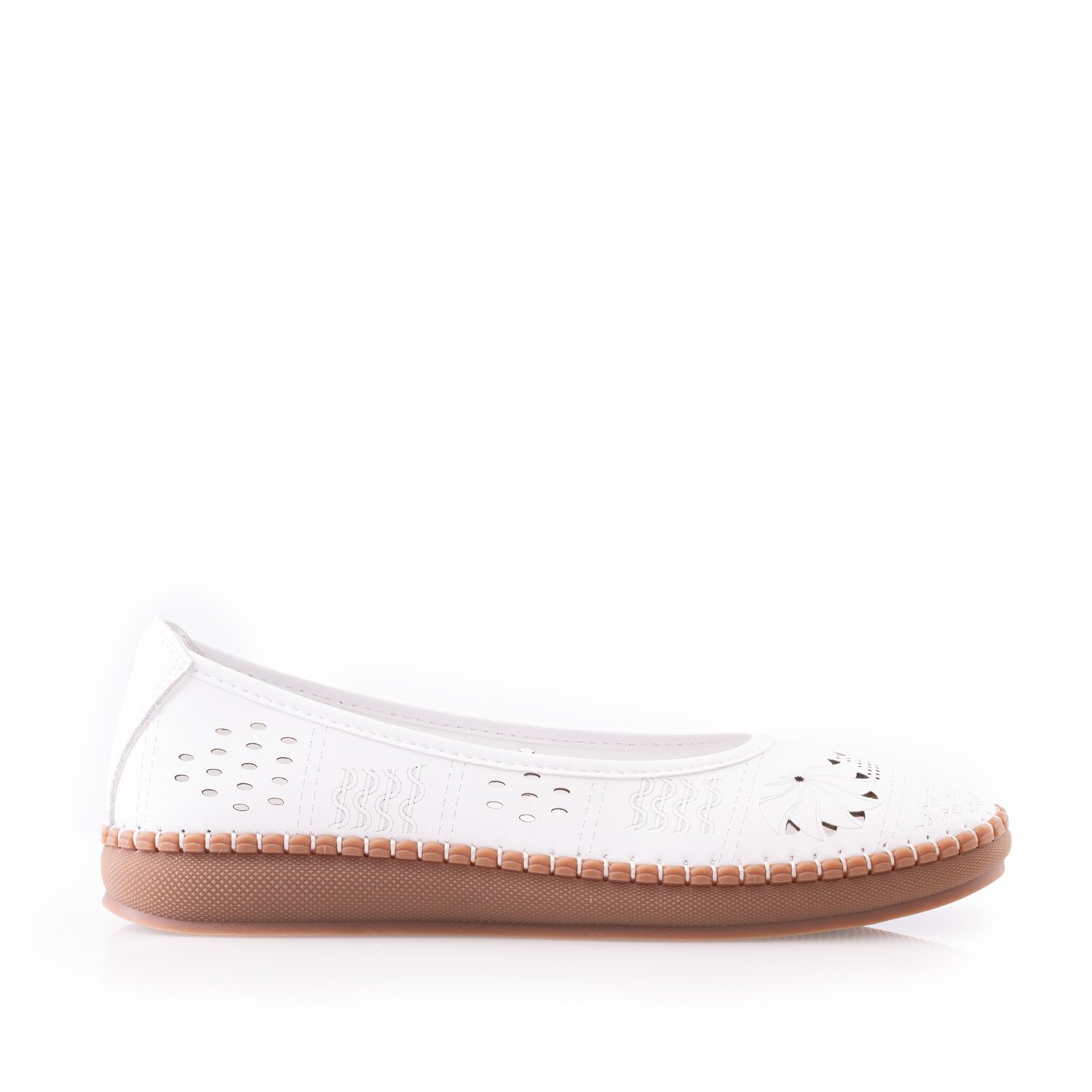 Balerini damă din piele naturală - 3510 Alb Box Perforat