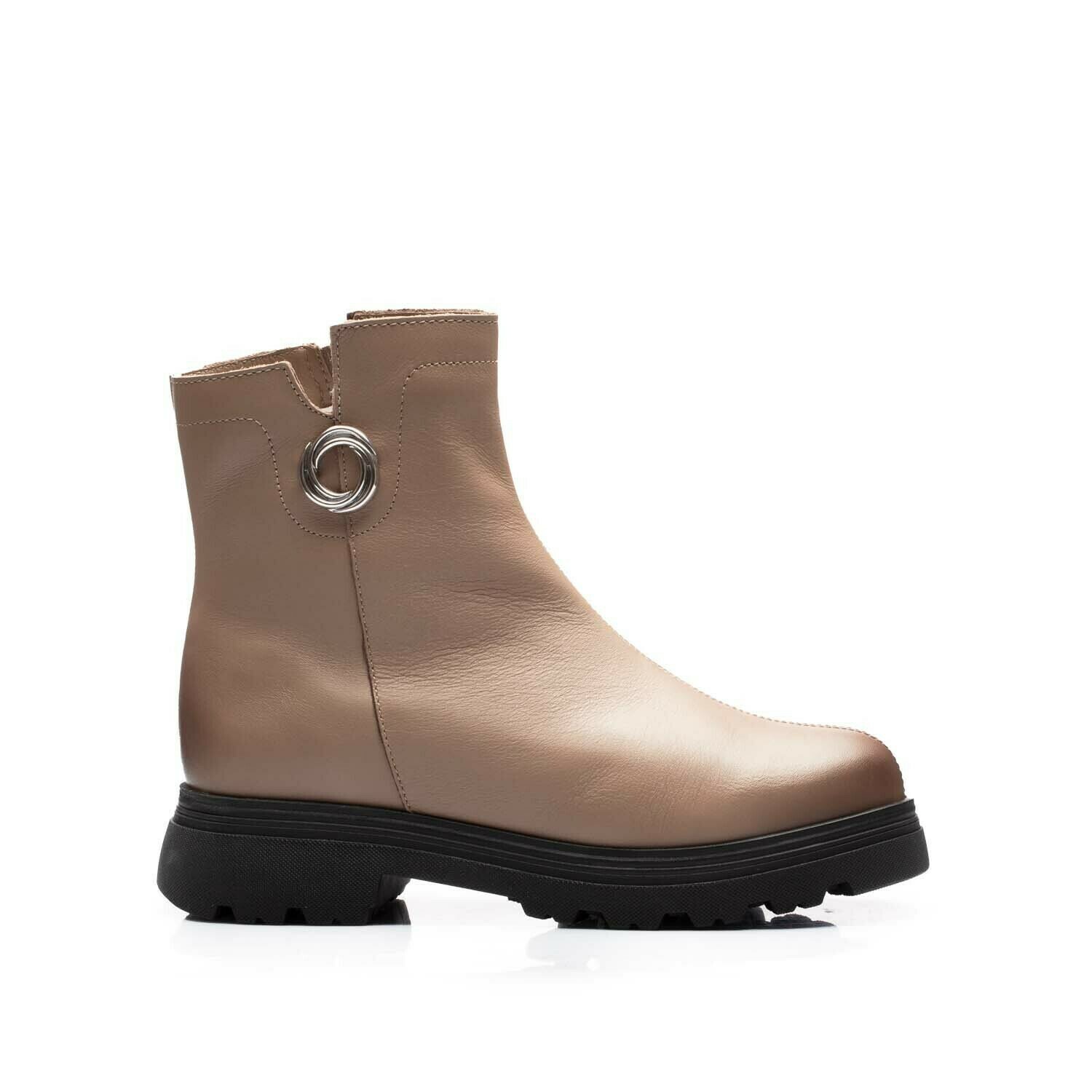 Botine damă casual din piele naturală, Leofex - 443 Taupe box