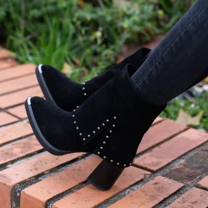 Botine damă, ciocate din piele naturală, Epica - 4600 Negru Velur