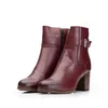 Botine damă din piele naturală Leofex - 072 Visiniu Box