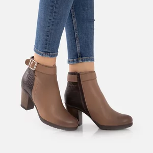 Botine dama din piele naturala Leofex- 461 Taupe Maro box