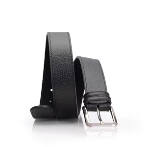 Curea  unisex din piele naturală - Negru box  presat 4 cm