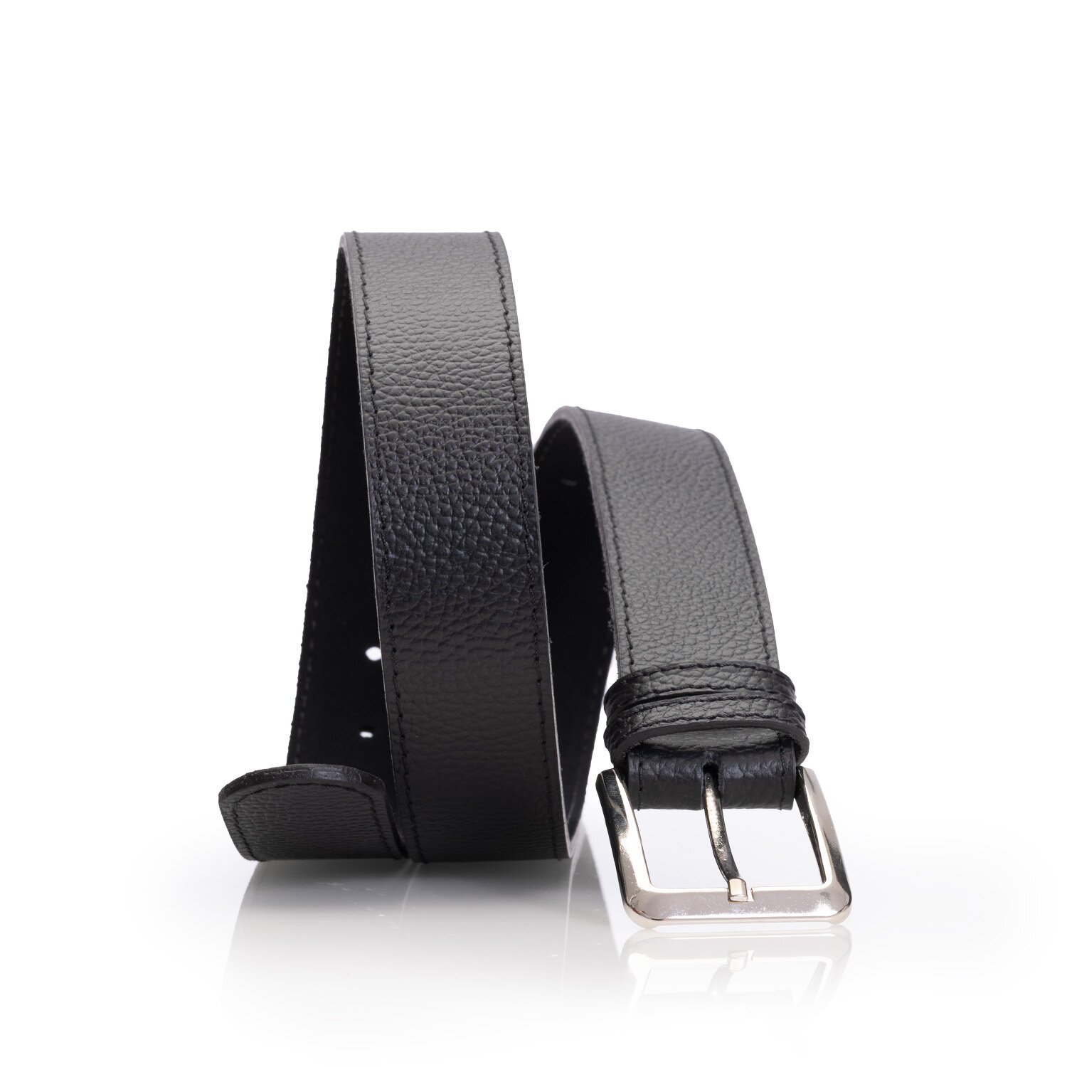 Curea unisex din piele naturală - Negru box presat 4 cm