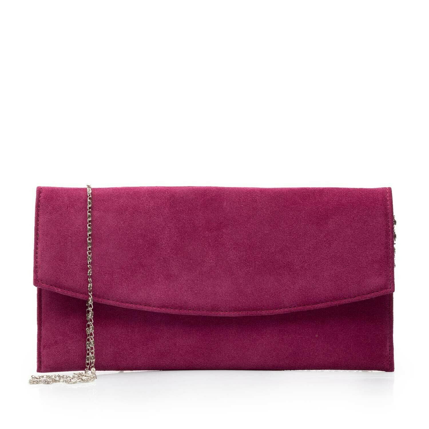Geanta plic slim dama din piele naturala, Leofex - 4015 Fuxia velur