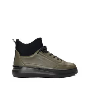 Ghete bărbați din piele naturală, Leofex - Mostră Roman Kaki Negru Box Strech