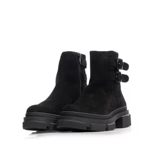 Ghete damă din piele naturală, Leofex  - 334 Negru Velur