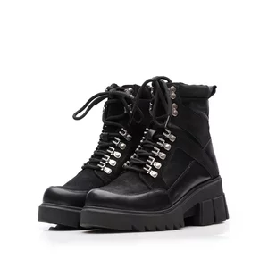 Ghete damă din piele naturală, Leofex - 416 Negru Box Velur