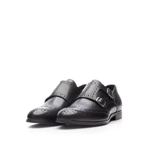 Pantofi barbaţi eleganţi cu 2 catarame Leofex - 616-1 Negru Box