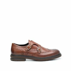 Pantofi barbati casual din piele naturala cu catarame,Leofex - 996-1 Cognac Box