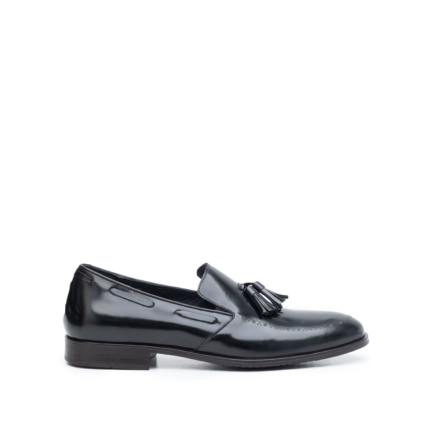 Pantofi barbati eleganti din piele naturala cu ciucuri, Leofex - 515 Negru Florantic