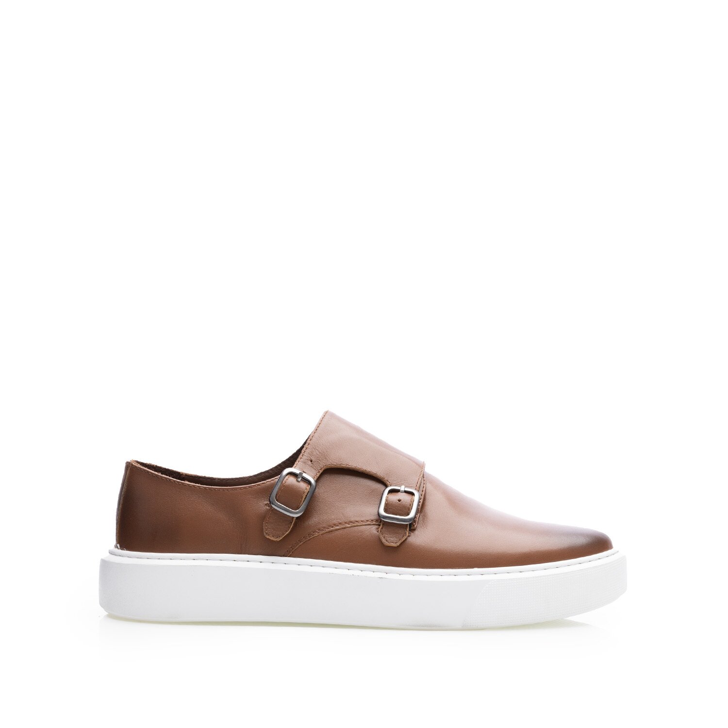Poze Pantofi casual bărbați cu catarame din piele naturală, Leofex - 648 Cognac box
