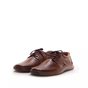 Pantofi casual bărbați din piele naturală,Leofex - 594 Cognac Box Perforat
