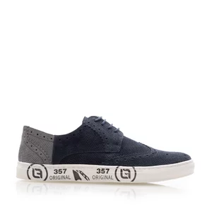 Pantofi casual bărbați din piele naturală,Leofex -  975 Blue+Gri Velur