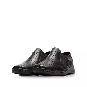Pantofi casual barbati, perforati din piele naturala,Leofex - 595 Negru Box