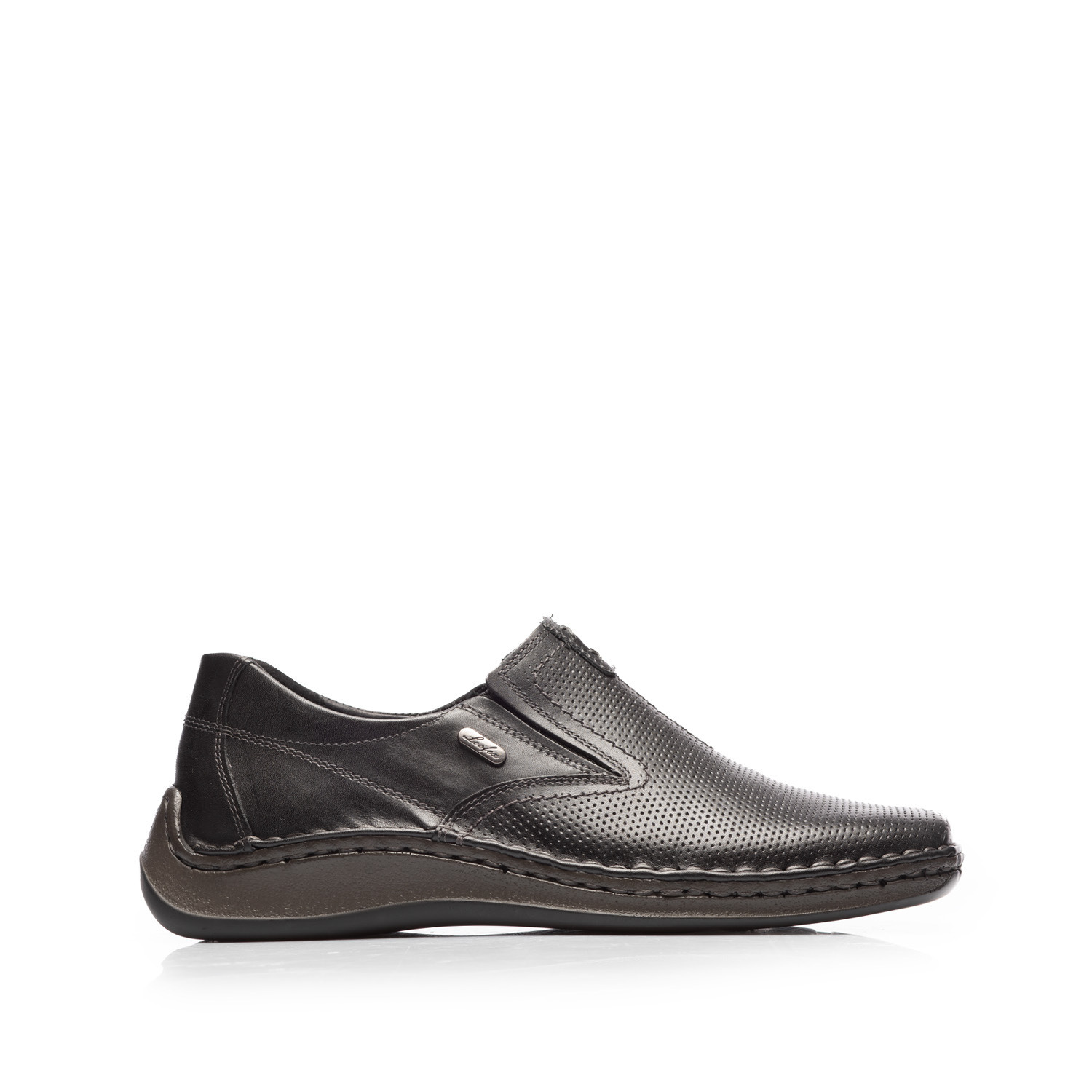 Pantofi casual barbati, perforati din piele naturala,Leofex - 595 Negru Box Presat