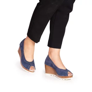 Pantofi casual cu platforma dama din piele naturala- 531-1 Albastru Velur