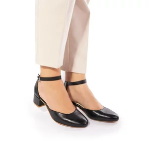 Pantofi casual cu toc damă de piele naturală, Leofex - 221 Negru box