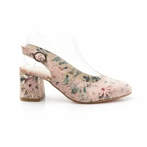 Pantofi casual cu toc damă, decupati din piele naturală, Leofex - 254 bej+ flori box
