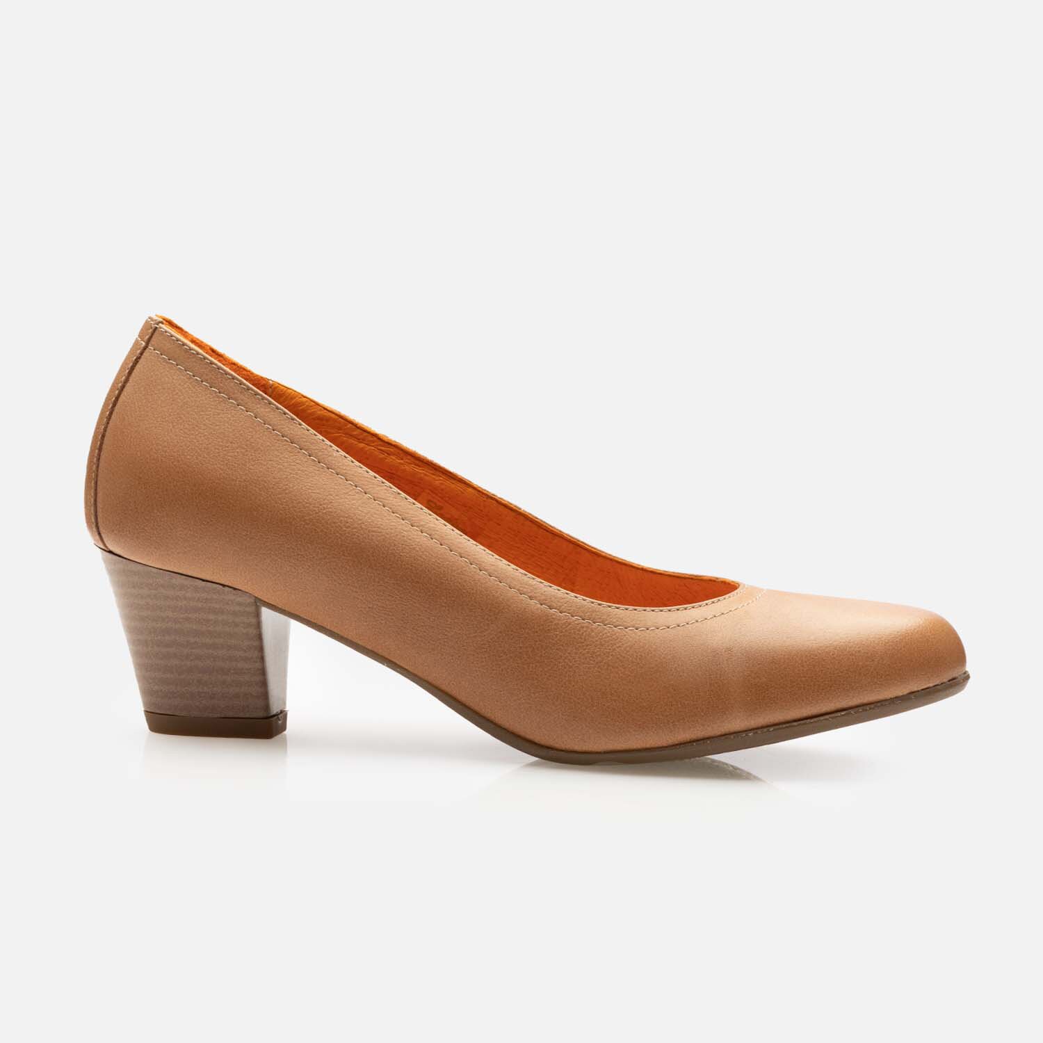 Pantofi casual cu toc dama din piele naturala - 022 bej box