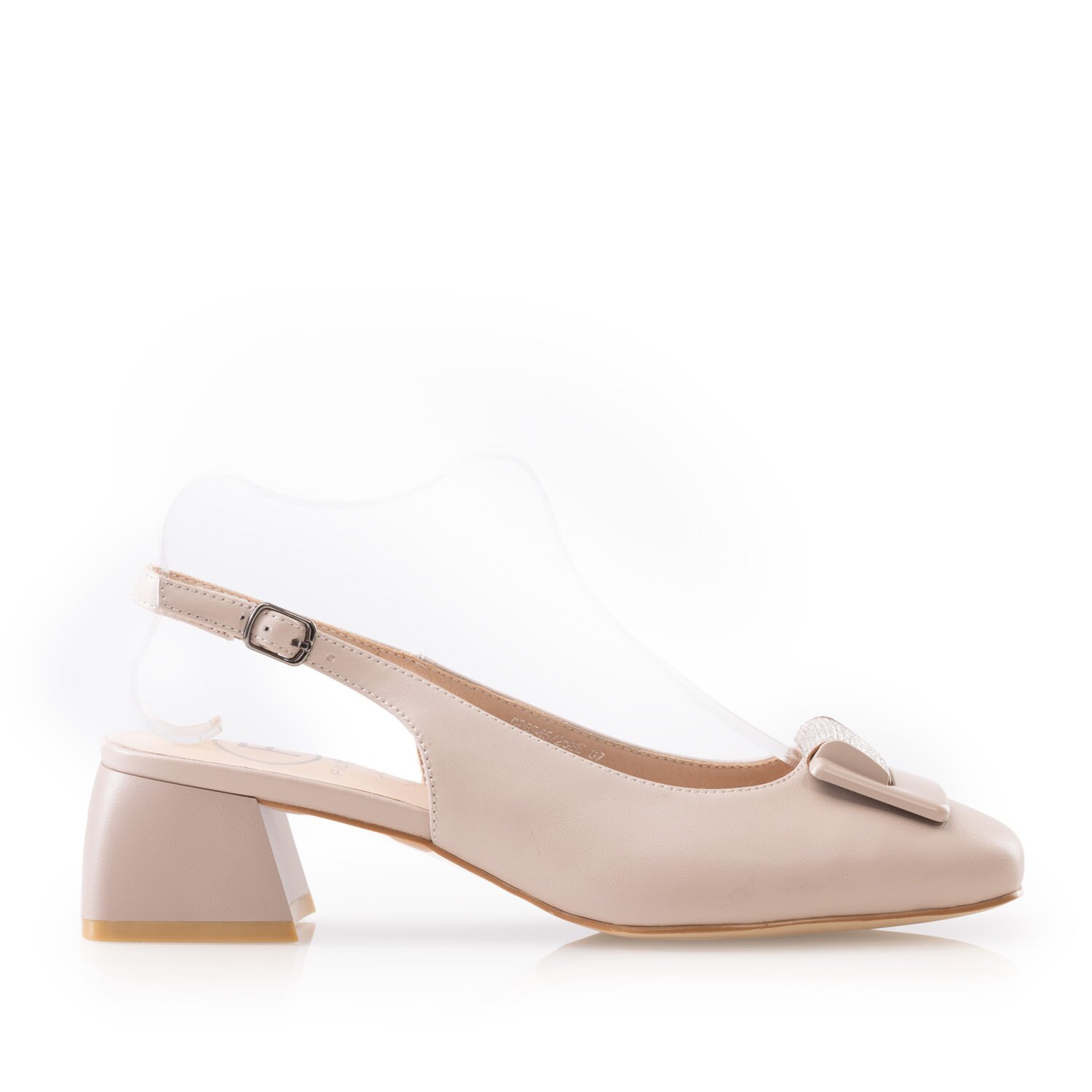 Pantofi casual cu toc damă, din piele naturală - 3508 Nude Box