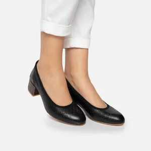 Pantofi casual cu toc damă din piele naturală, Leofex - 023 Negru Box