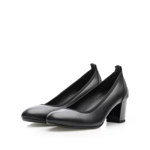 Pantofi casual cu toc damă din piele naturală Leofex - 231-2 Negru Box