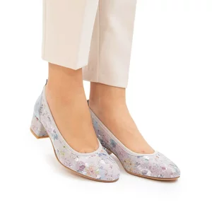 Pantofi casual cu toc damă din piele naturală, Leofex - 231 Azur Box Flori