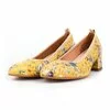 Pantofi casual cu toc damă din piele naturală,  Leofex - 231 Galben flori