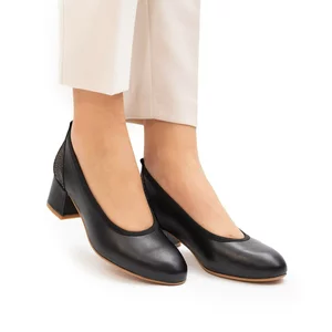 Pantofi casual cu toc damă din piele naturală, Leofex - 231 Negru Box