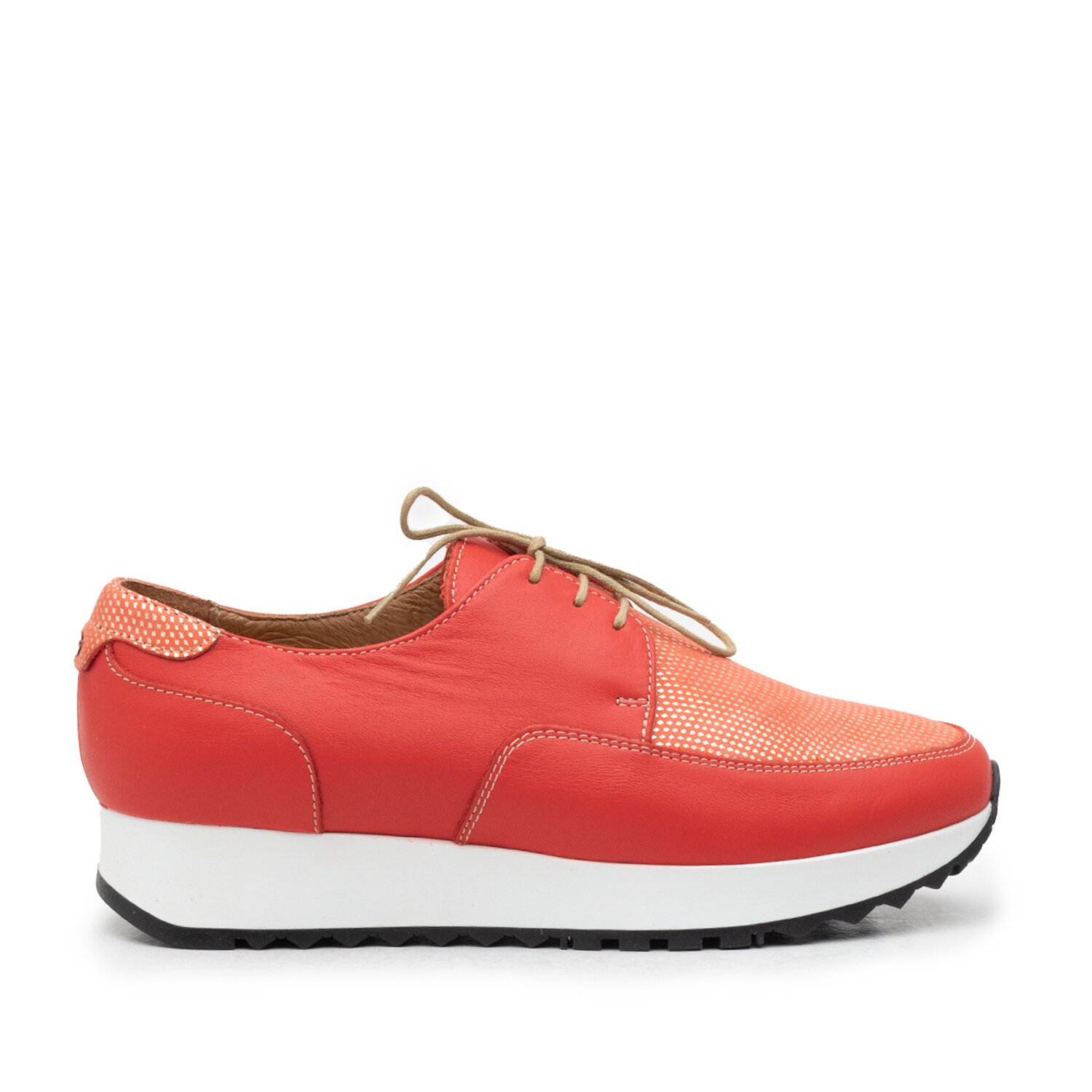 Pantofi casual dama din piele naturala,Leofex -102 Coral Serigrafiat