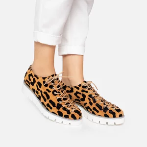 Pantofi casual dama cu siret pana in varf din piele naturala,Leofex - 036-1 Mustar Velur