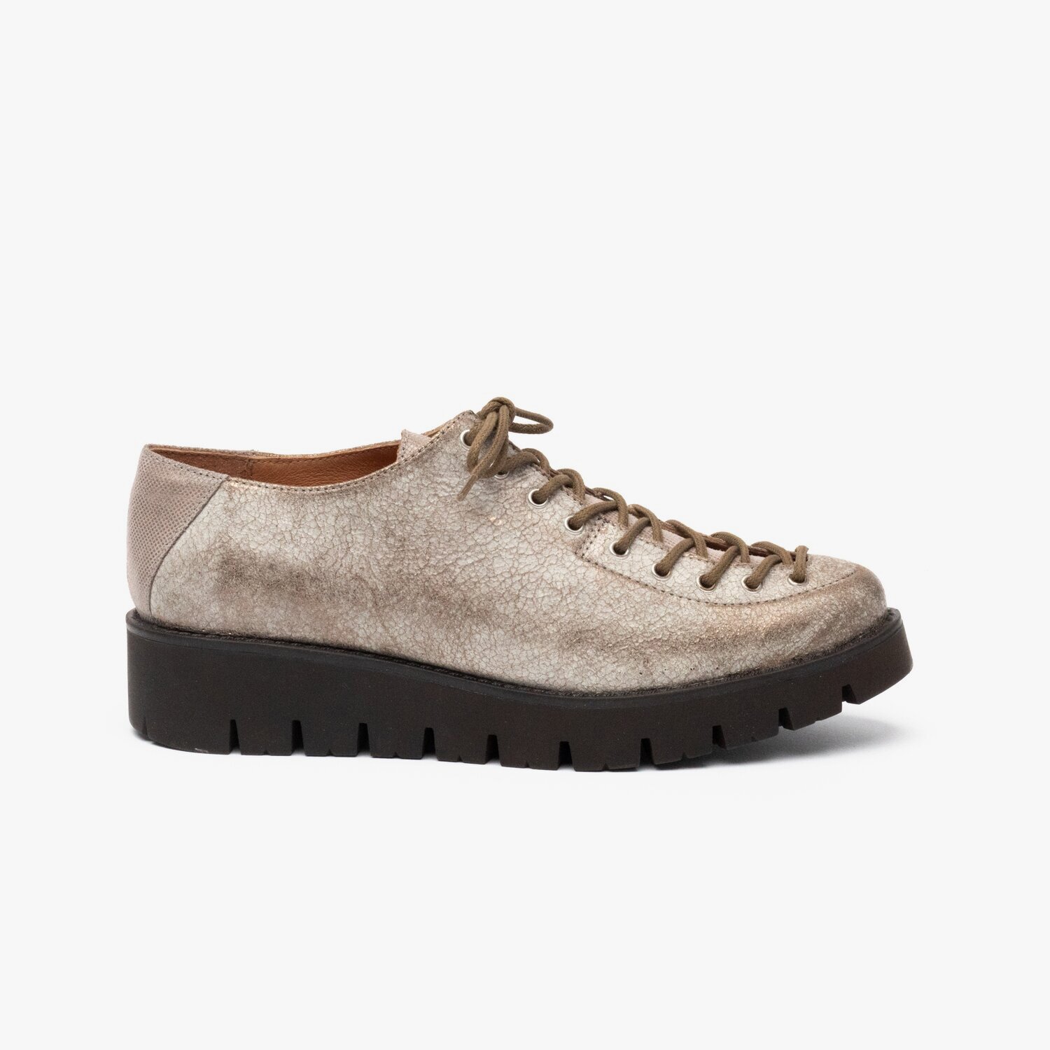 Pantofi casual dama cu siret pana in varf din piele naturala,Leofex - 036 Taupe Box Sidef