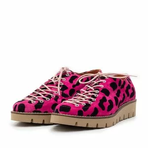 Pantofi casual dama cu siret pana in varf din piele naturala, Leofex - 194 Roz velur
