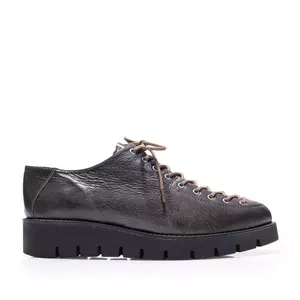 Pantofi casual damă cu șiret până în vârf din piele naturală, Leofex - 194 Gri Închis Box