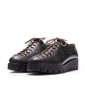 Pantofi casual damă cu șiret până în vârf din piele naturală, Leofex - 194 Gri Închis Box
