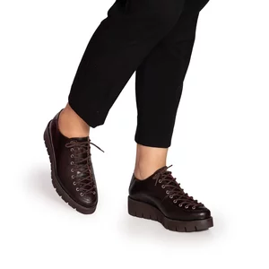Pantofi casual dama cu siret pana in varf din piele naturala, Leofex - 194 Maro Închis Box