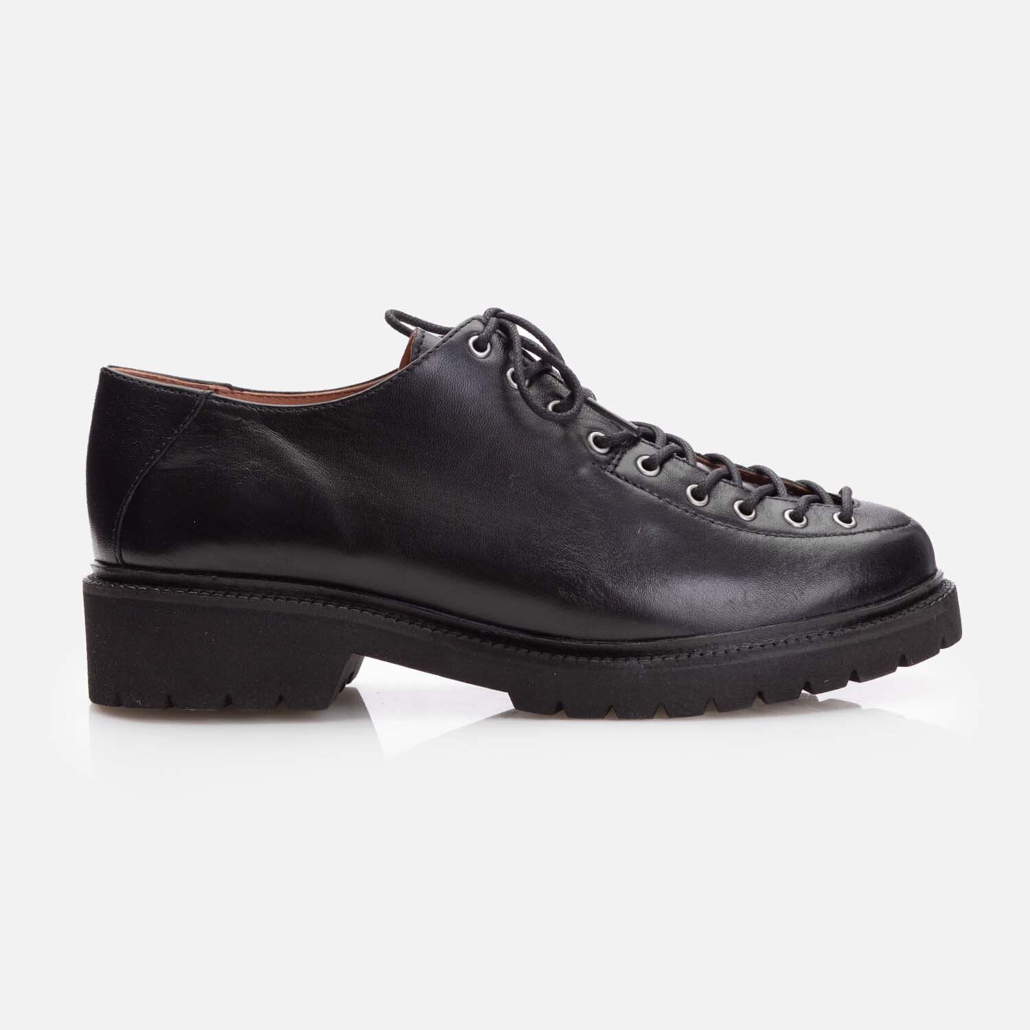 Pantofi casual dama cu siret pana in varf Leofex - 037 Negru Box