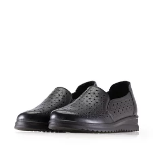 Pantofi casual damă din piele naturală - 2001 Negru Box Perforat