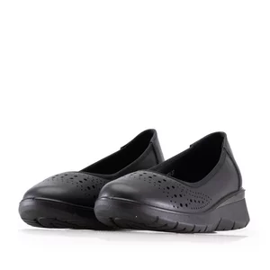 Pantofi casual damă din piele naturală - 2003 Negru Box Perforat