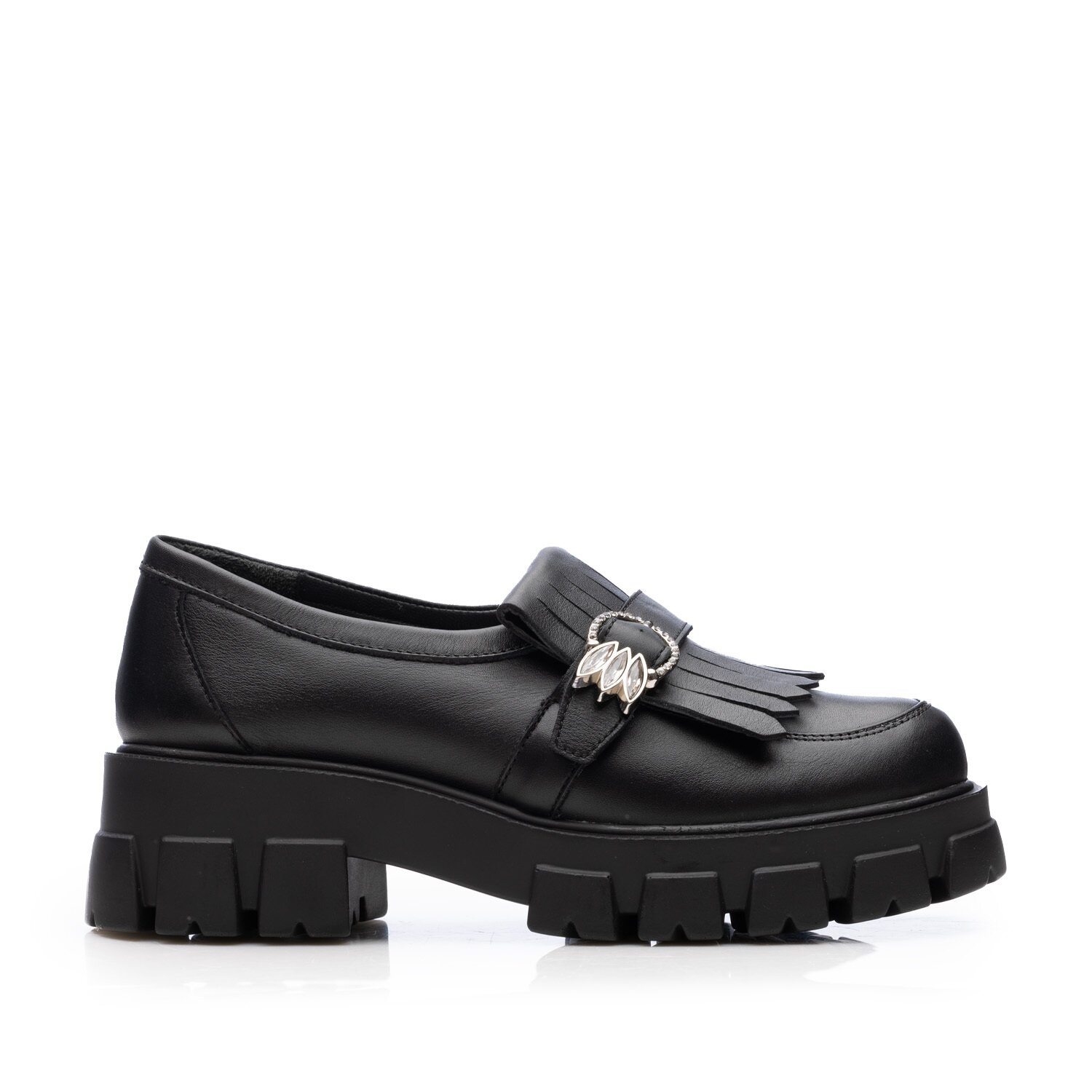 Pantofi casual damă din piele naturală, Leofex - 026 Negru Box